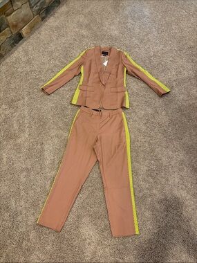 Wildfang Dust Rose Blazer & Pant Set with Neon Yellow Trim